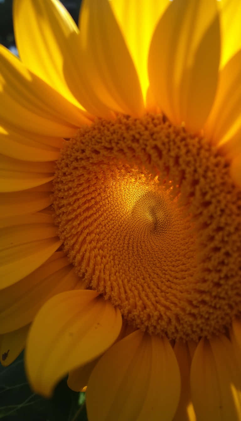 Flower 壁紙 — 向日葵在溫暖陽光中閃耀的特寫，花瓣細節豐富，中心有紋理。