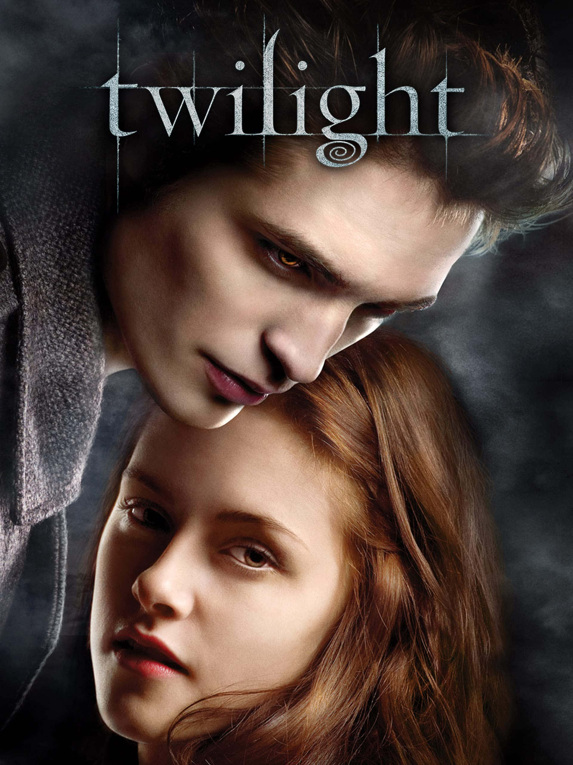 twilight 桌布 壁紙 — 吸血鬼與人類在黑暗煙霧背景中互相凝視，上方有標題『Twilight』。