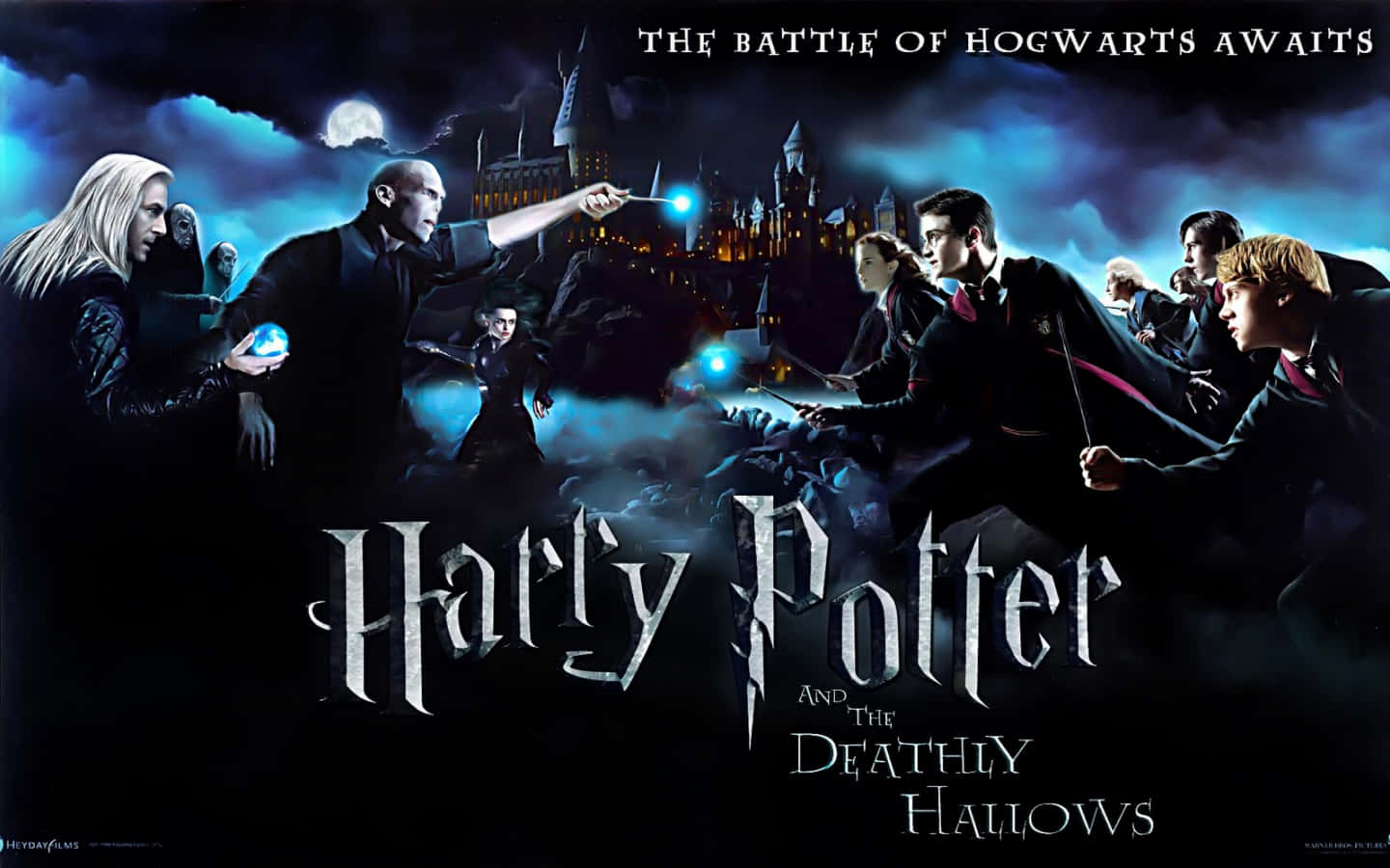 Dumbledore's Army 桌布 壁紙 — 哈利波特與他的盟友在滿月下的霍格華茲與佛地魔和食死人進行魔法決鬥。