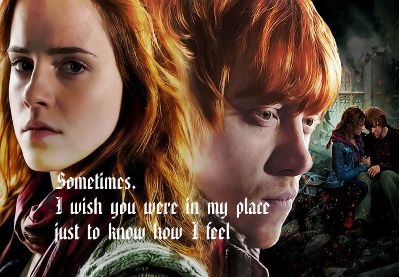 Harry Potter Quotes 桌布 壁紙 — 哈利波特角色的特寫，帶有情感文字疊加在黑暗魔法背景上。