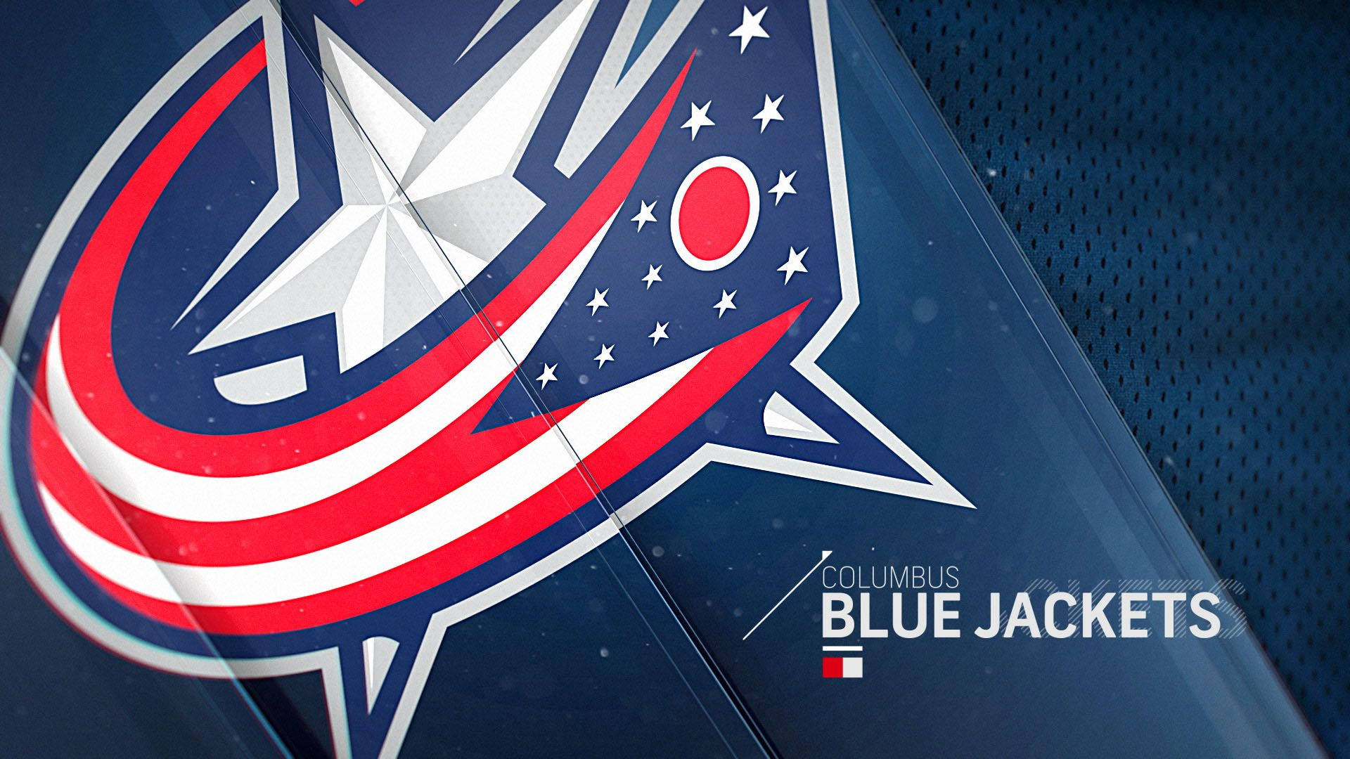 Columbus Blue Jackets 桌布 壁紙 — 哥倫布藍夾克標誌，帶有紅色、白色和藍色星星，位於紋理藍色背景上。