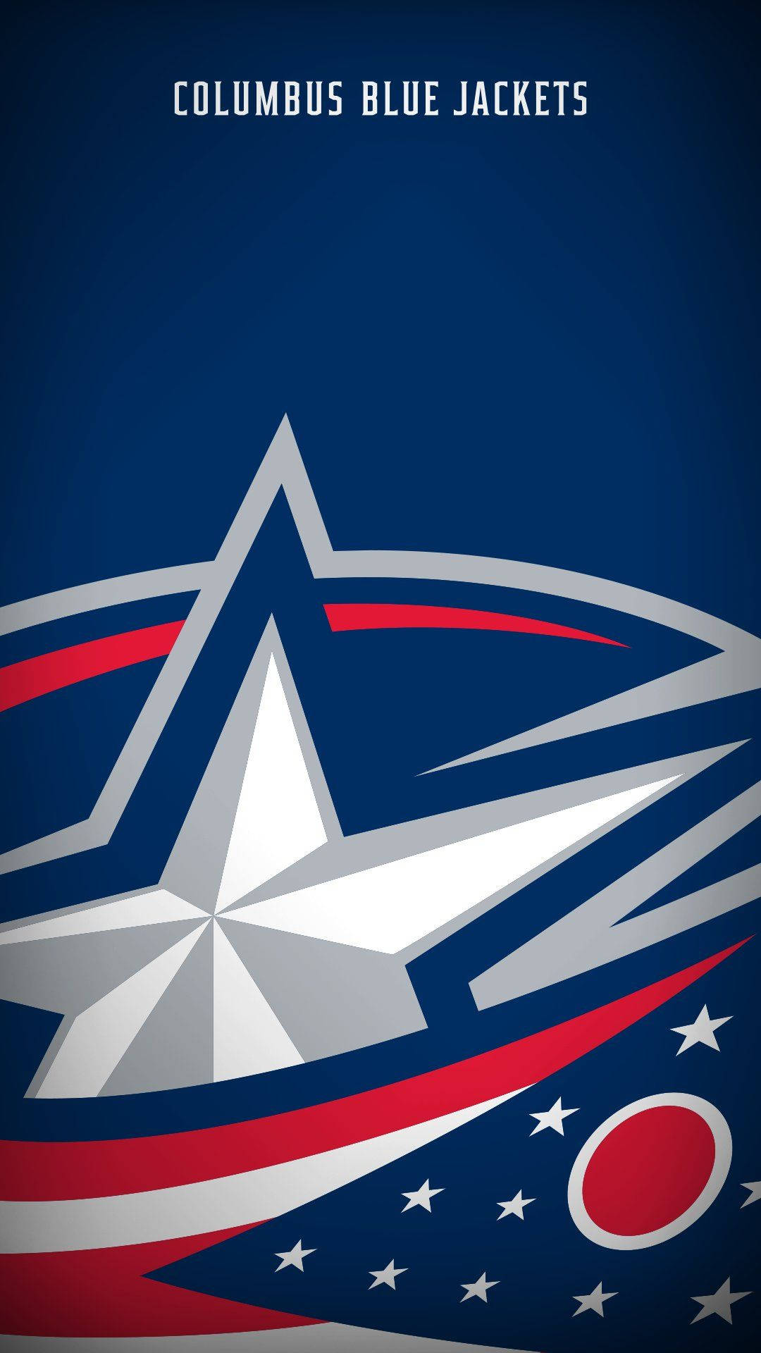 Columbus Blue Jackets 桌布 壁紙 — 哥倫布藍夾克標誌，帶有醒目星星和紅白條紋，背景為深藍色。
