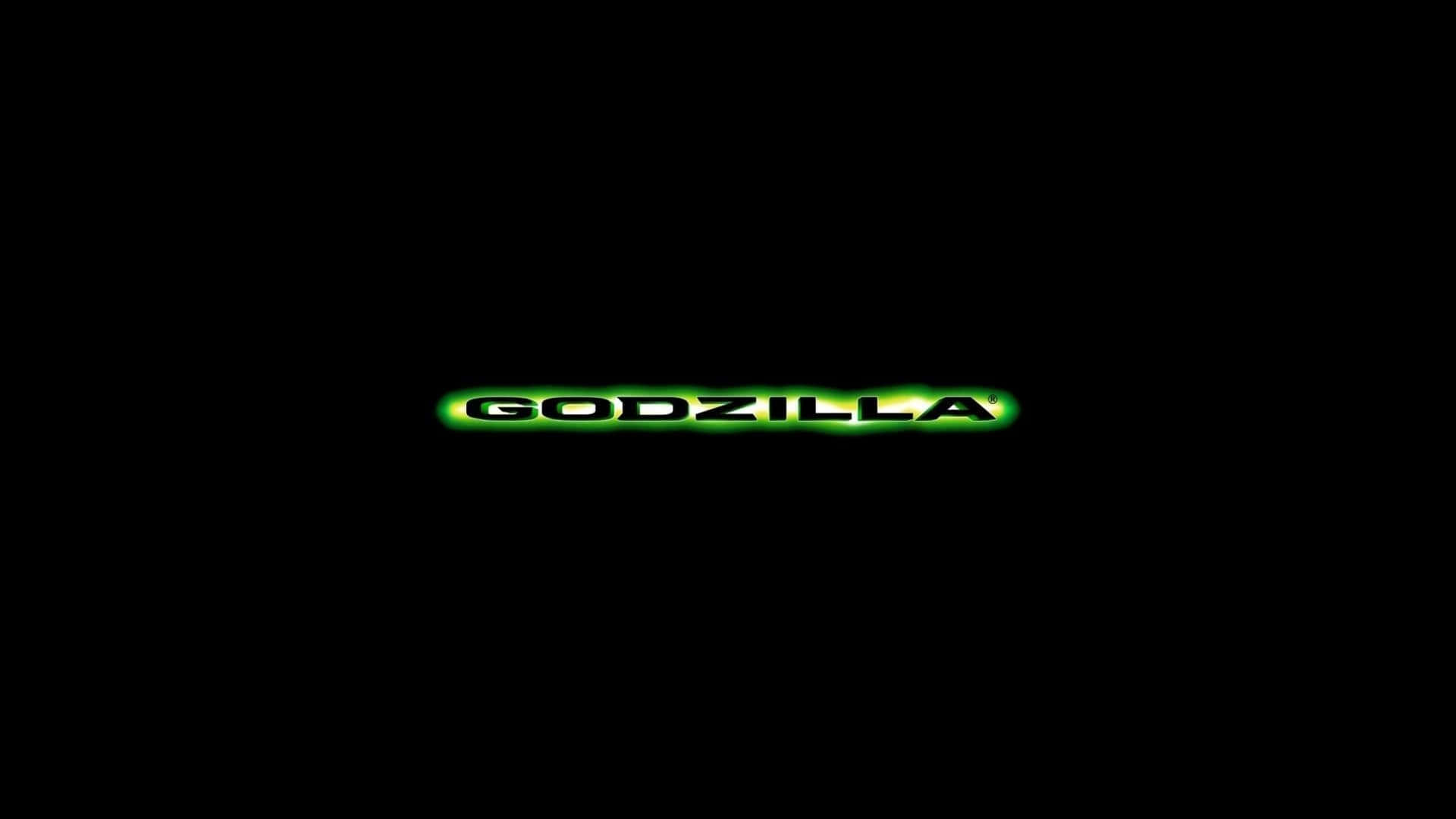 godzilla 1998 桌布 壁紙 — 「哥吉拉」一詞在純黑色背景上散發出充滿活力的綠色光芒。