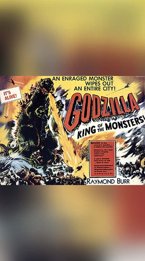 Godzilla Comic 桌布 壁紙 — 哥吉拉在復古電影海報中咆哮，向城市釋放原子火焰。