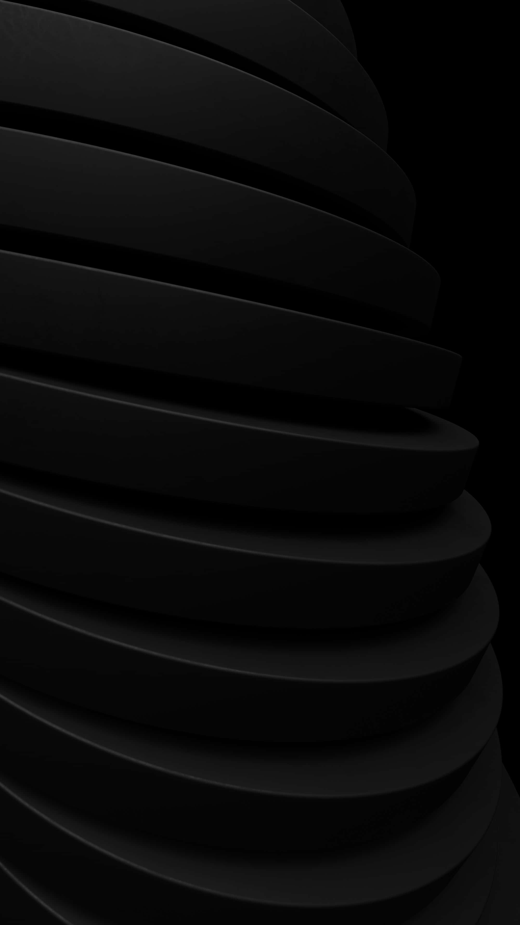 Black Phone 桌布 壁紙 — 啞光黑色彎曲平面的螺旋在黑暗虛空中形成極簡抽象形態，帶有微妙陰影。