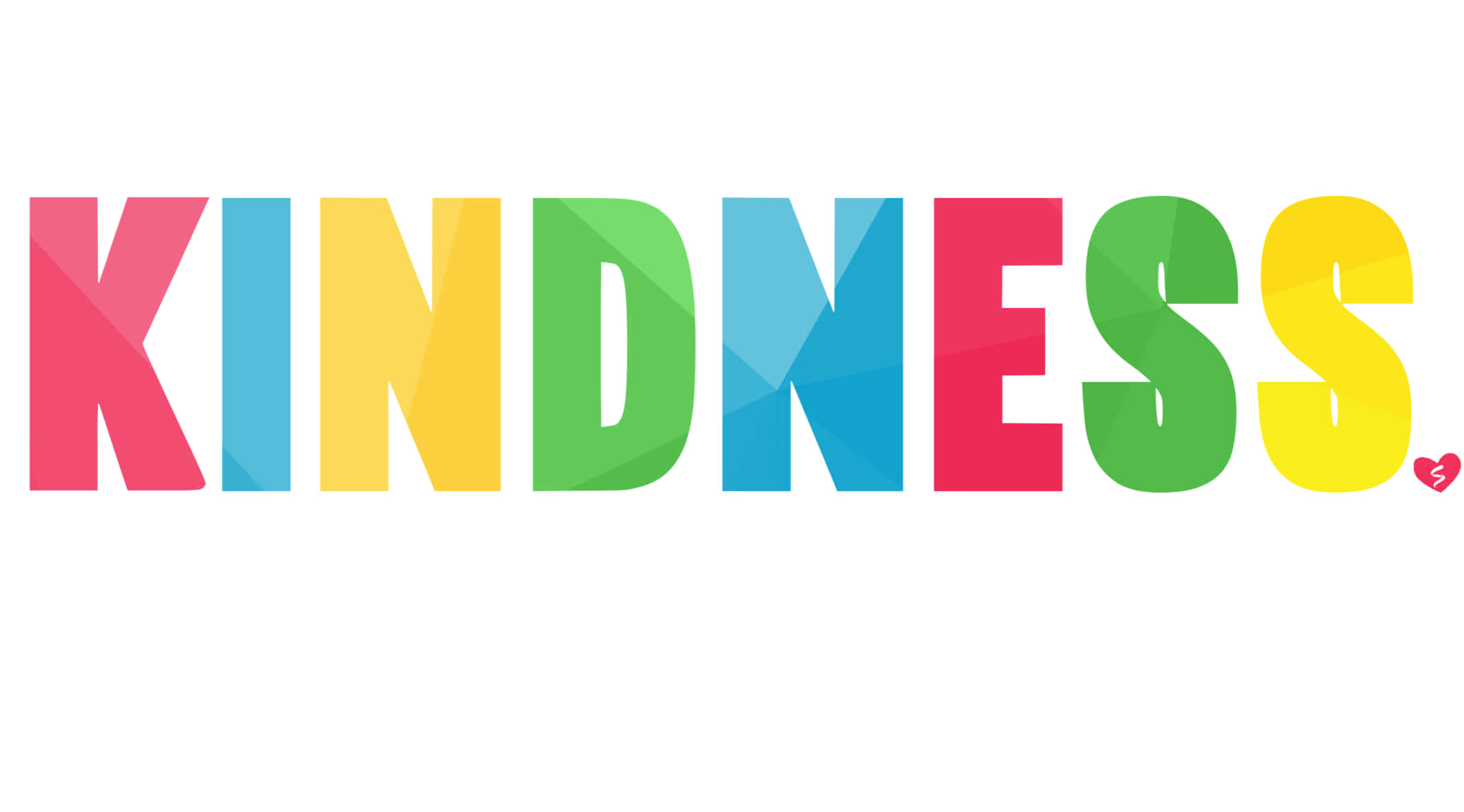 Kind 桌布 壁紙 — 「善良」一詞以粗體彩色幾何字母拼寫，最後一個字母旁邊有一個小心形。