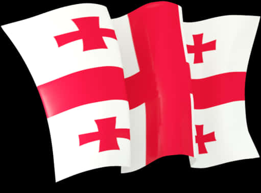 Flag 桌布 壁紙 — 喬治亞國旗在純黑背景上動態飄揚，紅色十字和條紋細節清晰生動。