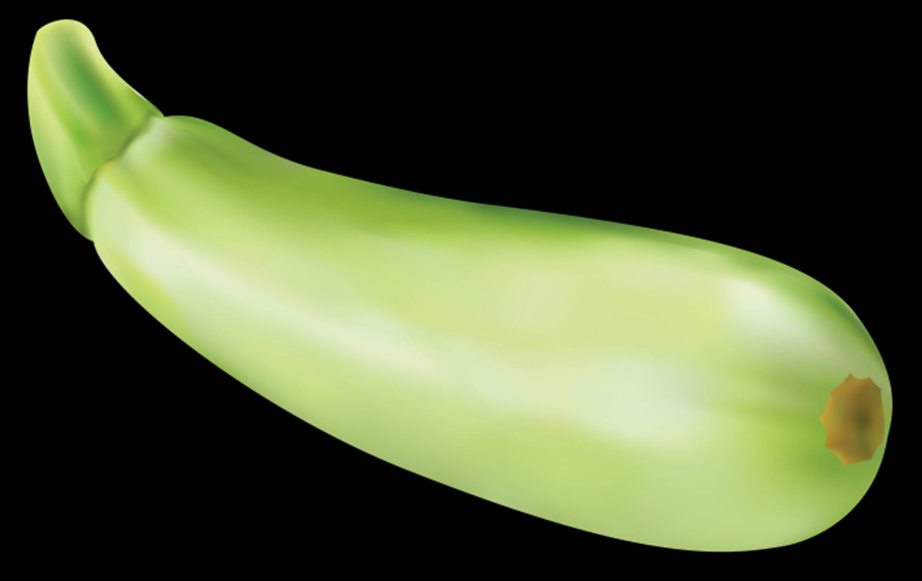 Zucchini 桌布 壁紙 — 單條淺綠色櫛瓜，表面光滑有光澤，帶有細小棕色莖尖，在黑色背景上孤立展示。
