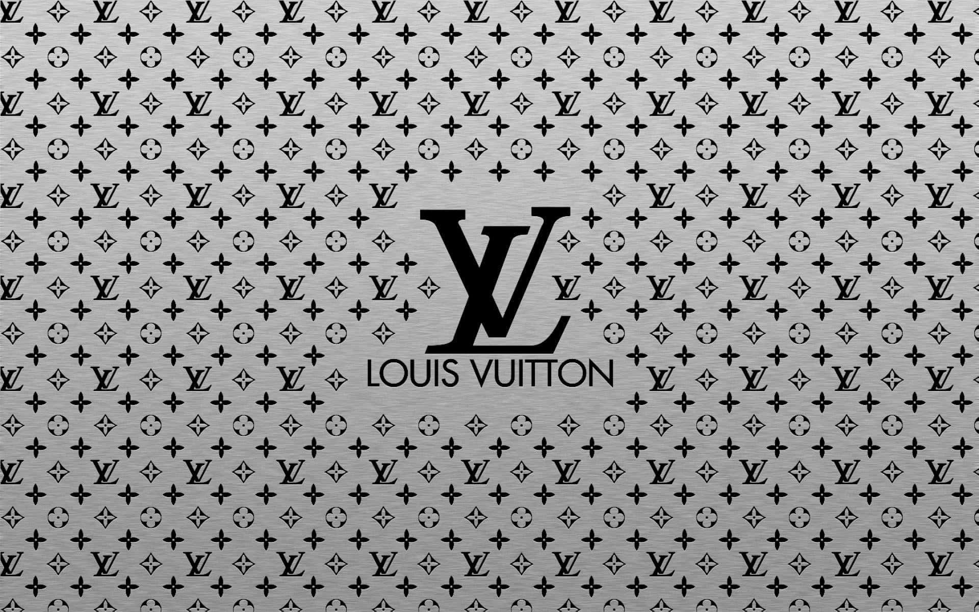 標誌 桌布 壁紙 — 單色Louis Vuitton標誌壁紙，在拉絲金屬紋理上帶有重複的字母組合圖案。