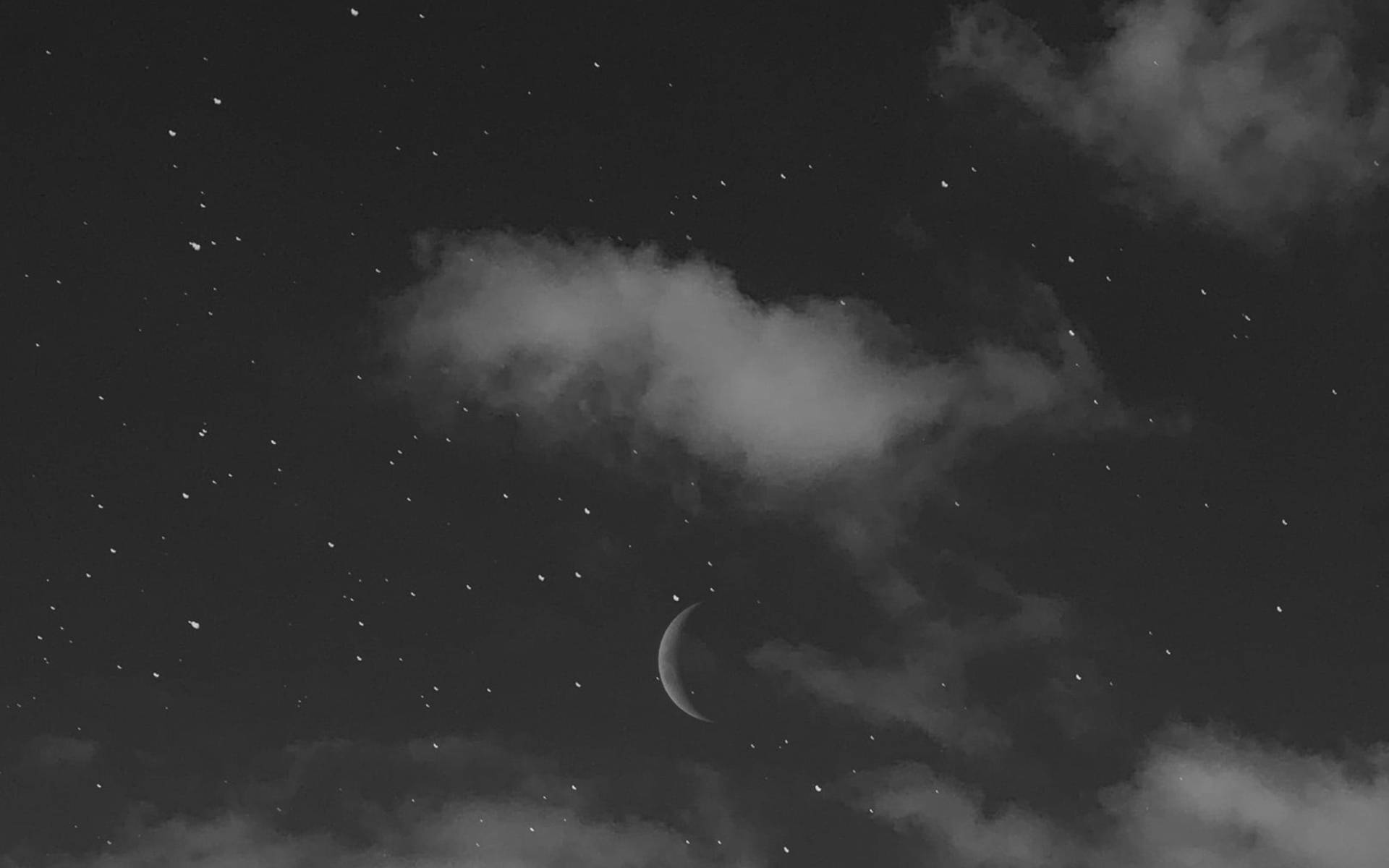 nasa 美學 桌布 壁紙 — 單色夜空展現出一彎新月和散落的星星，部分被柔和飄動的雲層遮蓋。