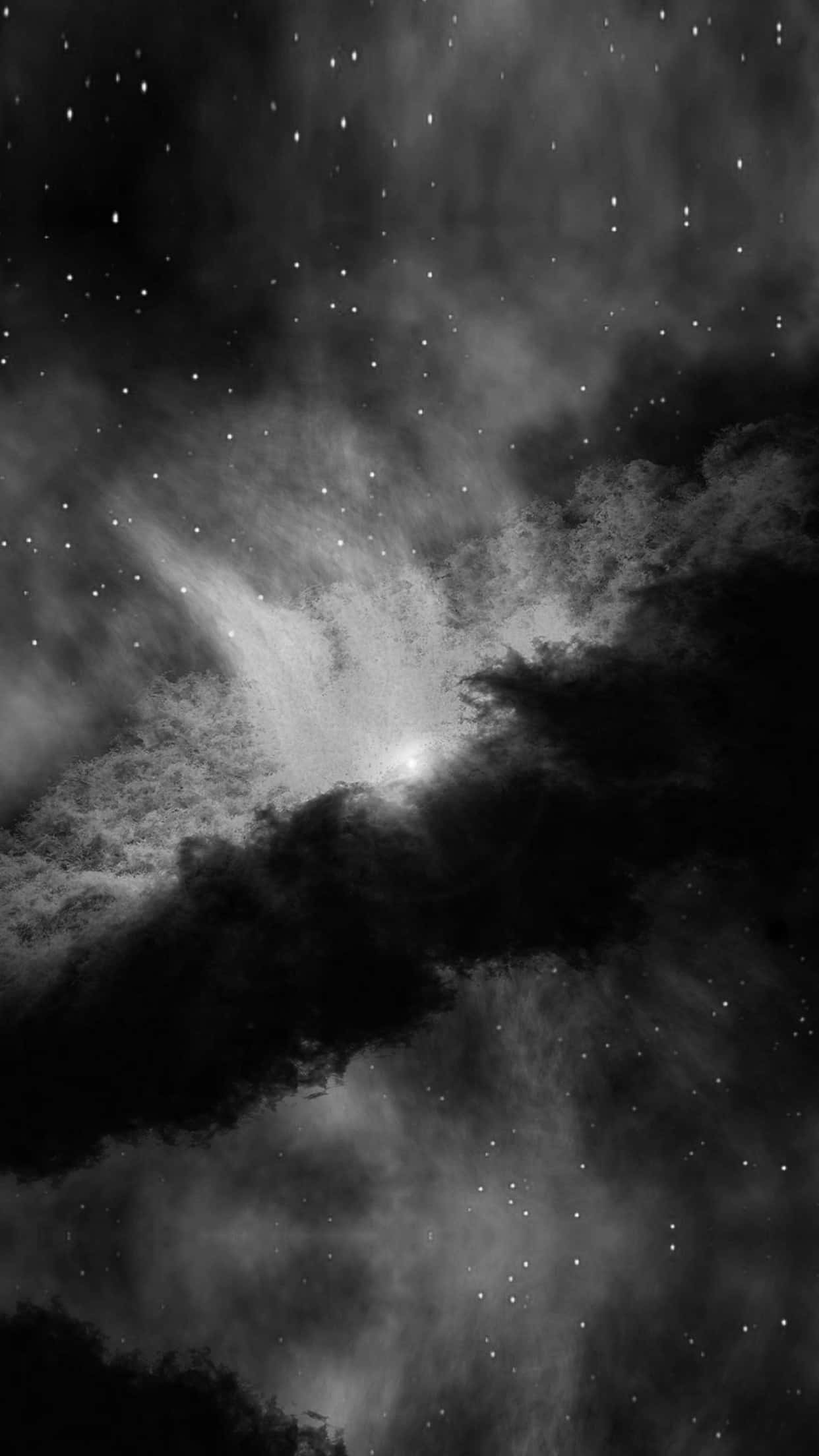 awesome cool 桌布 壁紙 — 單色宇宙場景，漩渦星雲和散落的星星在深空中發光。