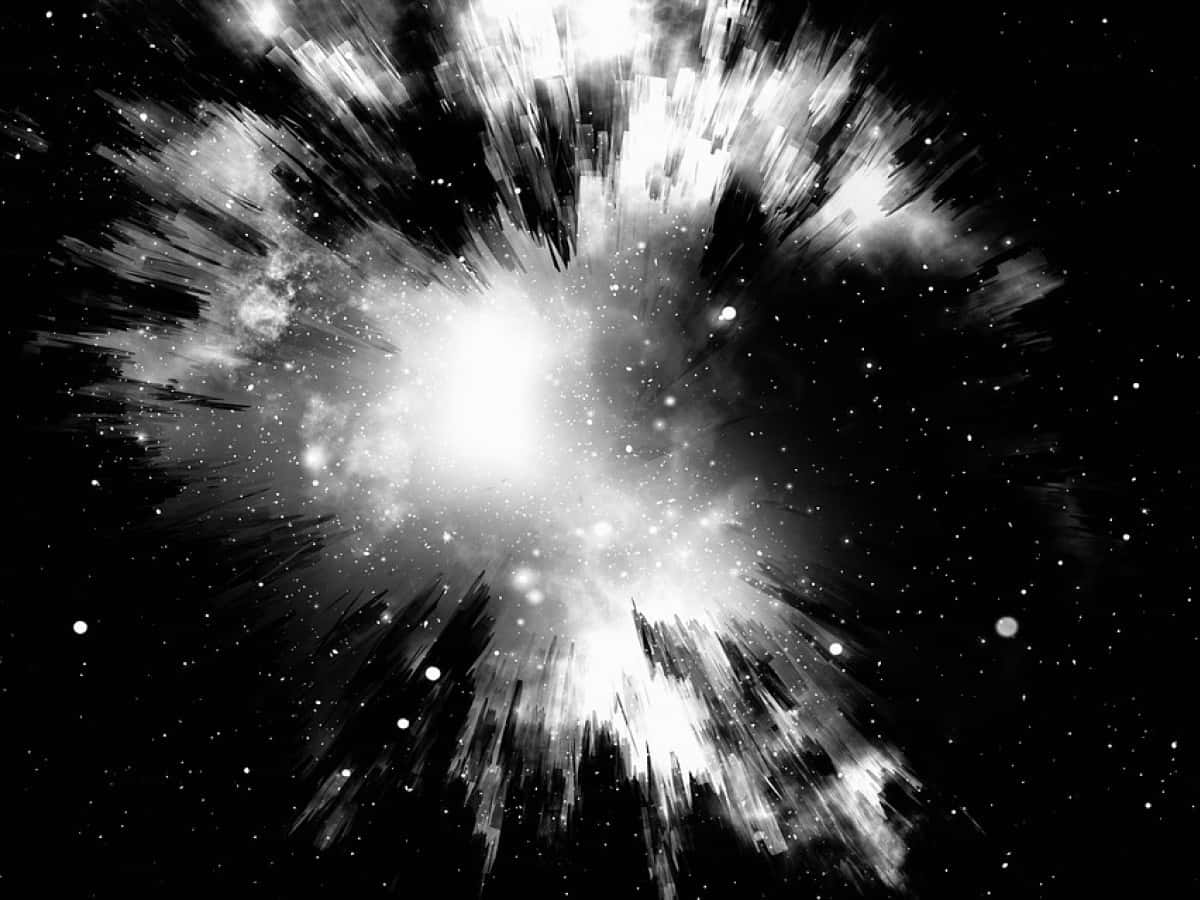 Cosmic 桌布 壁紙 — 單色宇宙爆炸在帶有動態筆觸紋理的星空中散發出明亮的白色能量。