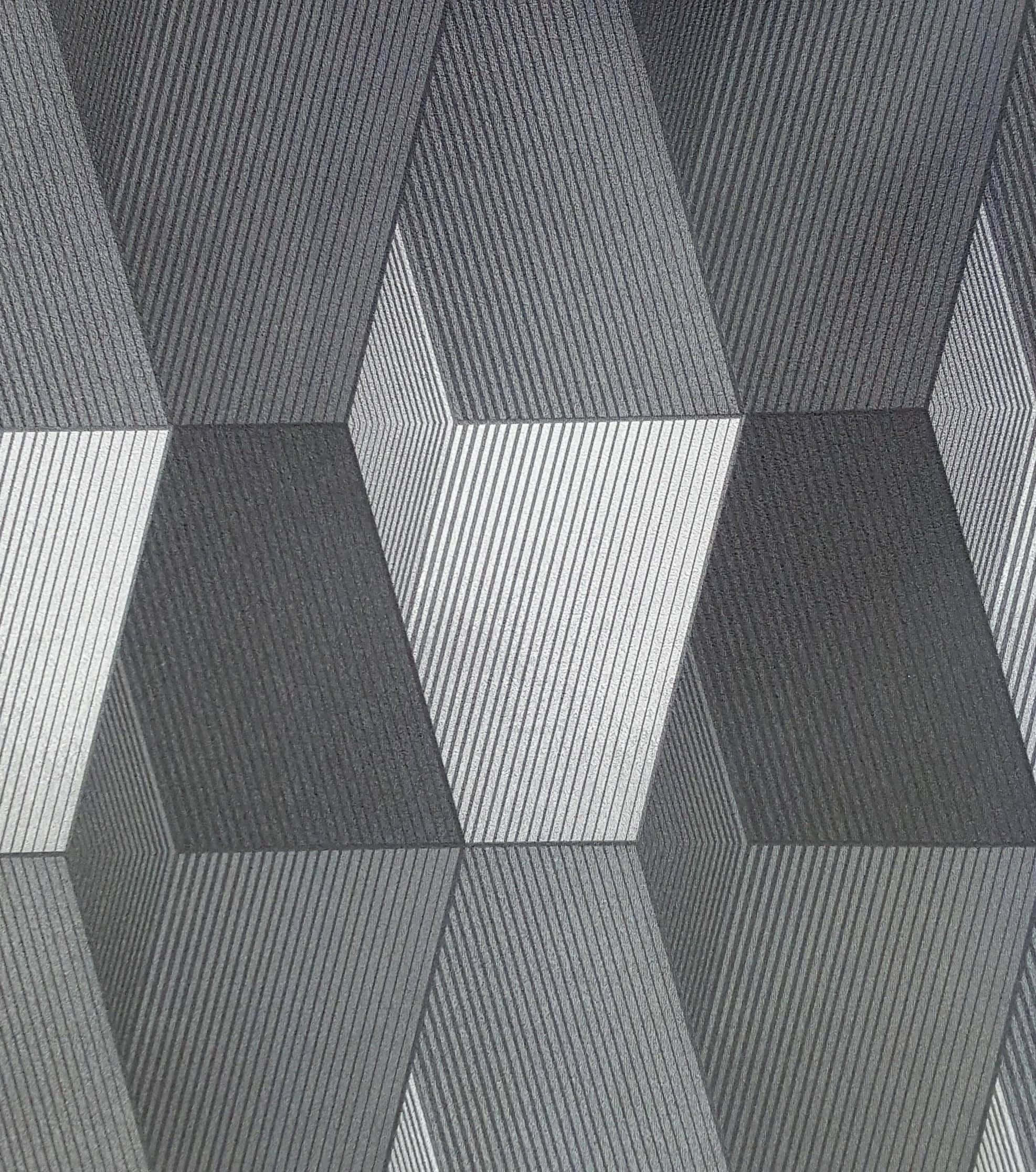Dark Grey Aesthetic 桌布 壁紙 — 單色幾何圖案壁紙，以不同深淺灰色的平行線創造重複的3D立方體錯覺。