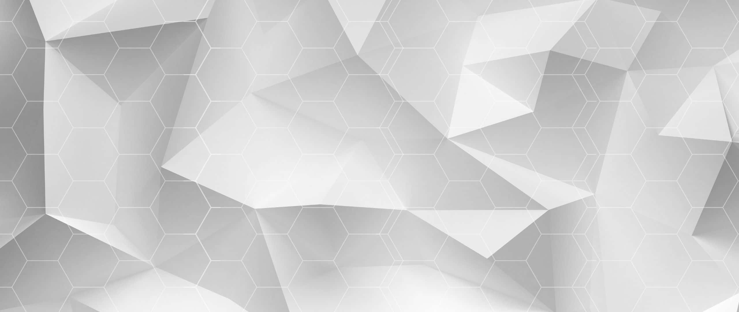 帶有六角形切面和柔和陰影的抽象幾何壁紙。 — 2560x1080 動態桌布 壁紙