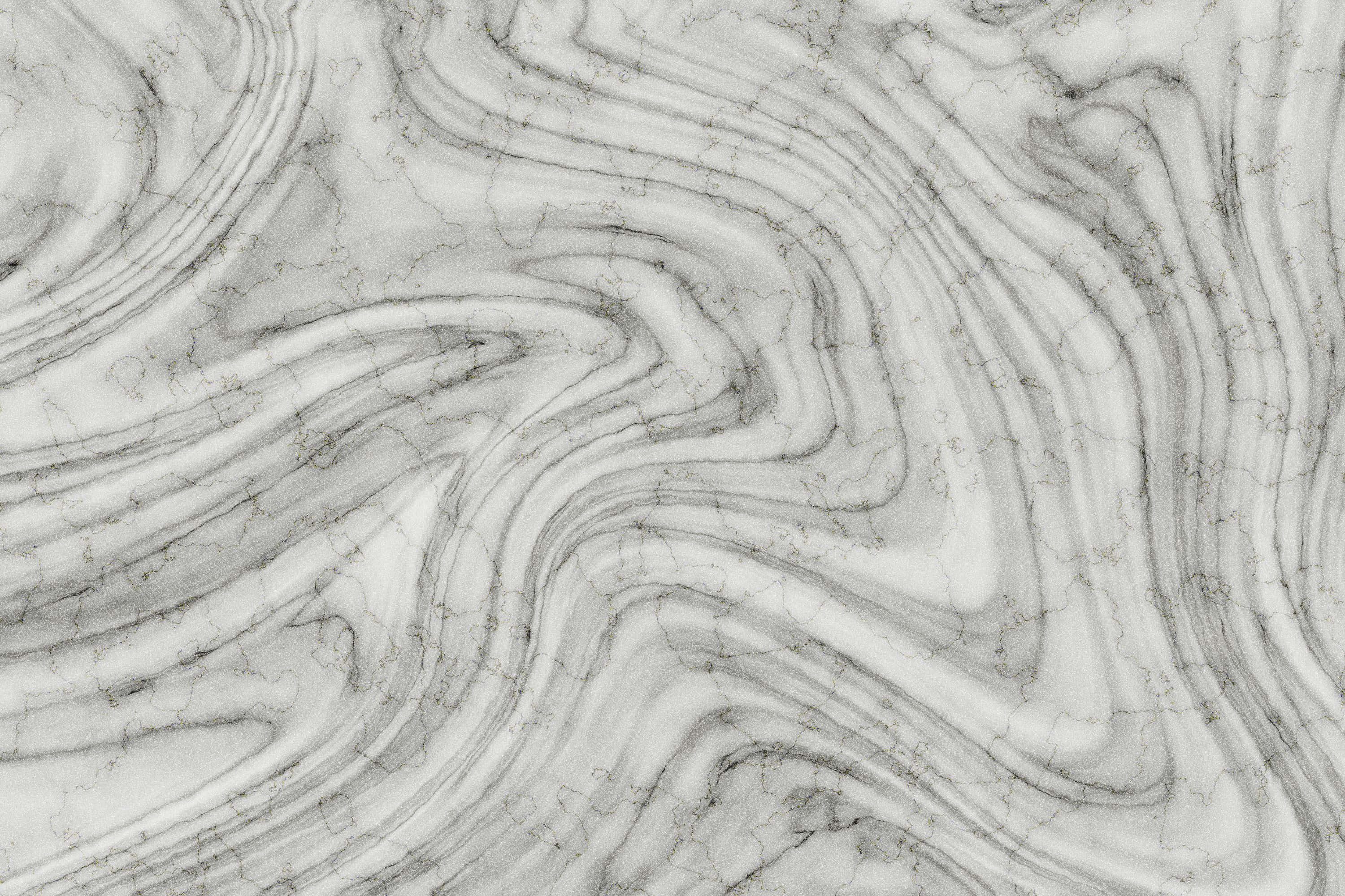Grey Marble 桌布 壁紙 — 單色抽象圖案，流動的灰色和白色漩渦帶有細膩的裂紋紋理。
