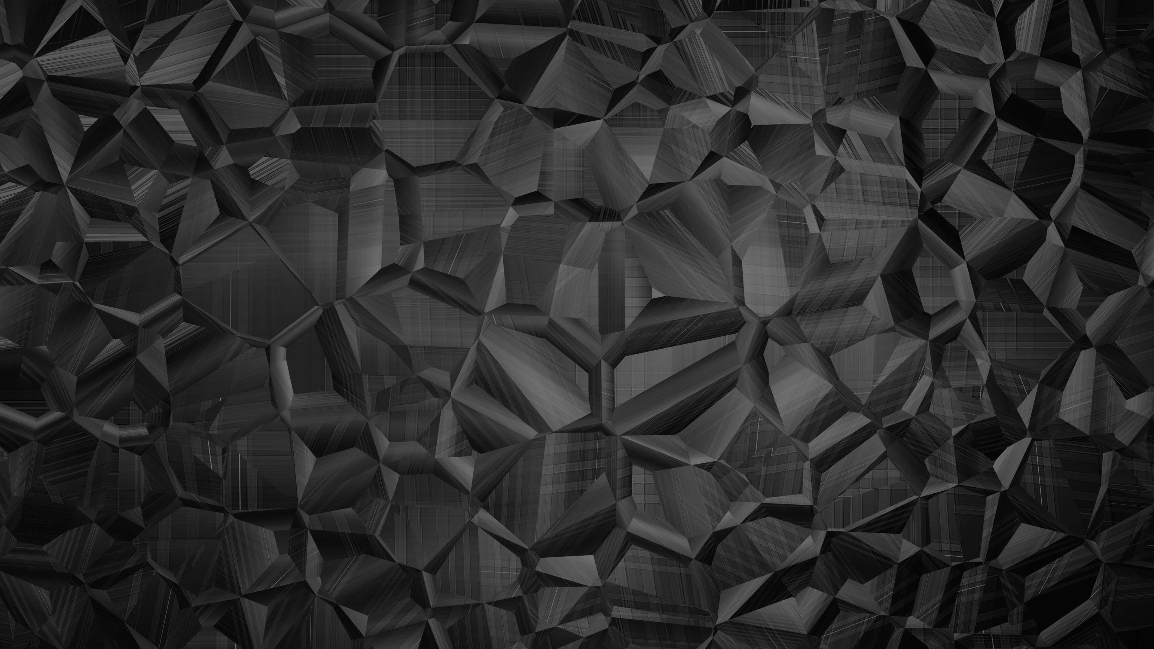 Dark Abstract Art 桌布 壁紙 — 單色抽象壁紙，具有紋理表面，由不同灰色色調的互鎖幾何面組成。