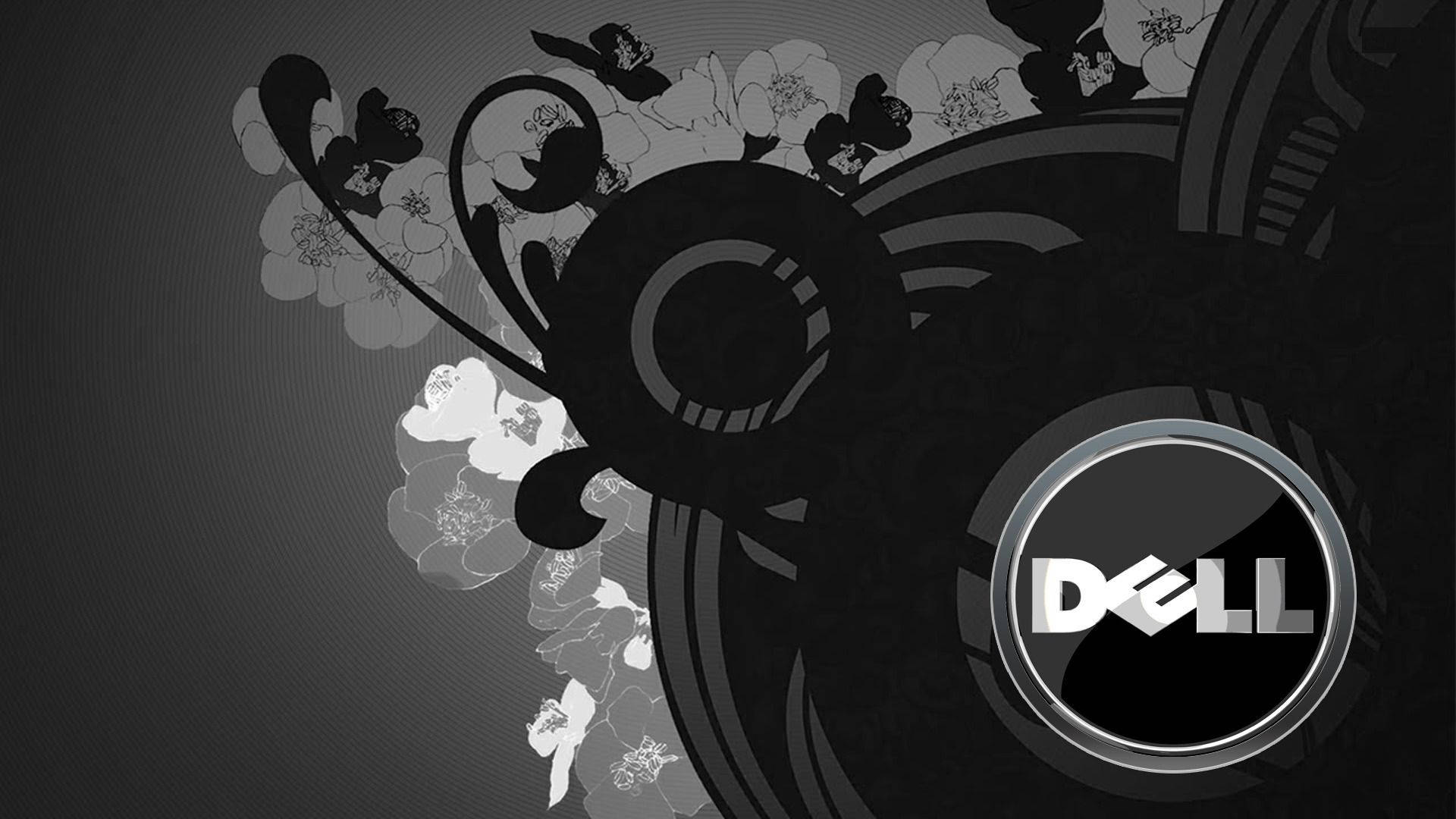 Dell 桌布 壁紙 — 單色抽象桌布，具有風格化的花卉漩渦和突出的Dell標誌，背景為漸變色。