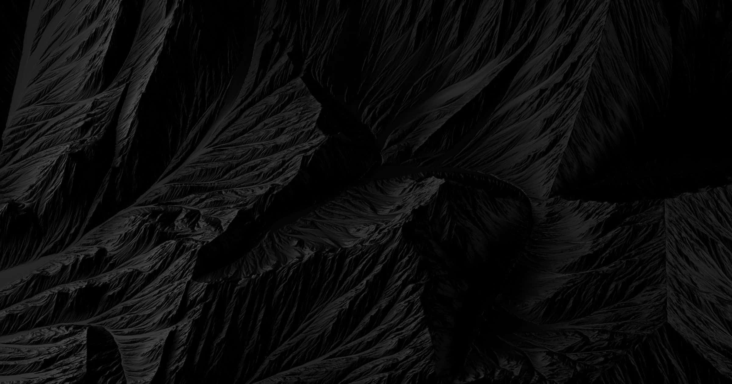 Black Macbook 桌布 壁紙 — 單色抽象紋理，深黑色褶皺和摺痕，類似皺布或地質構造。