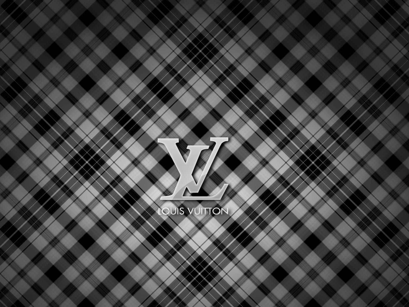 桌布 壁紙 — 單色格紋圖案，中央有金屬銀色的 Louis Vuitton 標誌。