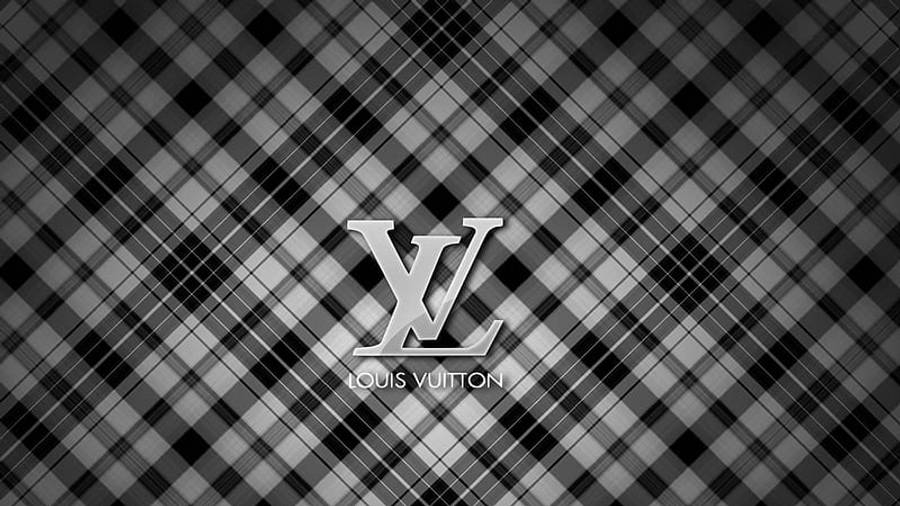 Checkered 桌布 壁紙 — 單色格紋壁紙，中央帶有金屬光澤的 Louis Vuitton 標誌。