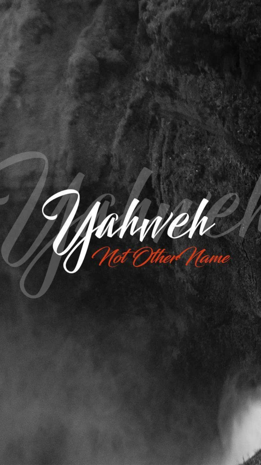 Yahweh 桌布 壁紙 — 單色紋理背景，帶有優雅的手寫文字，以白色和紅色顯示 Yahweh Not Other Name。