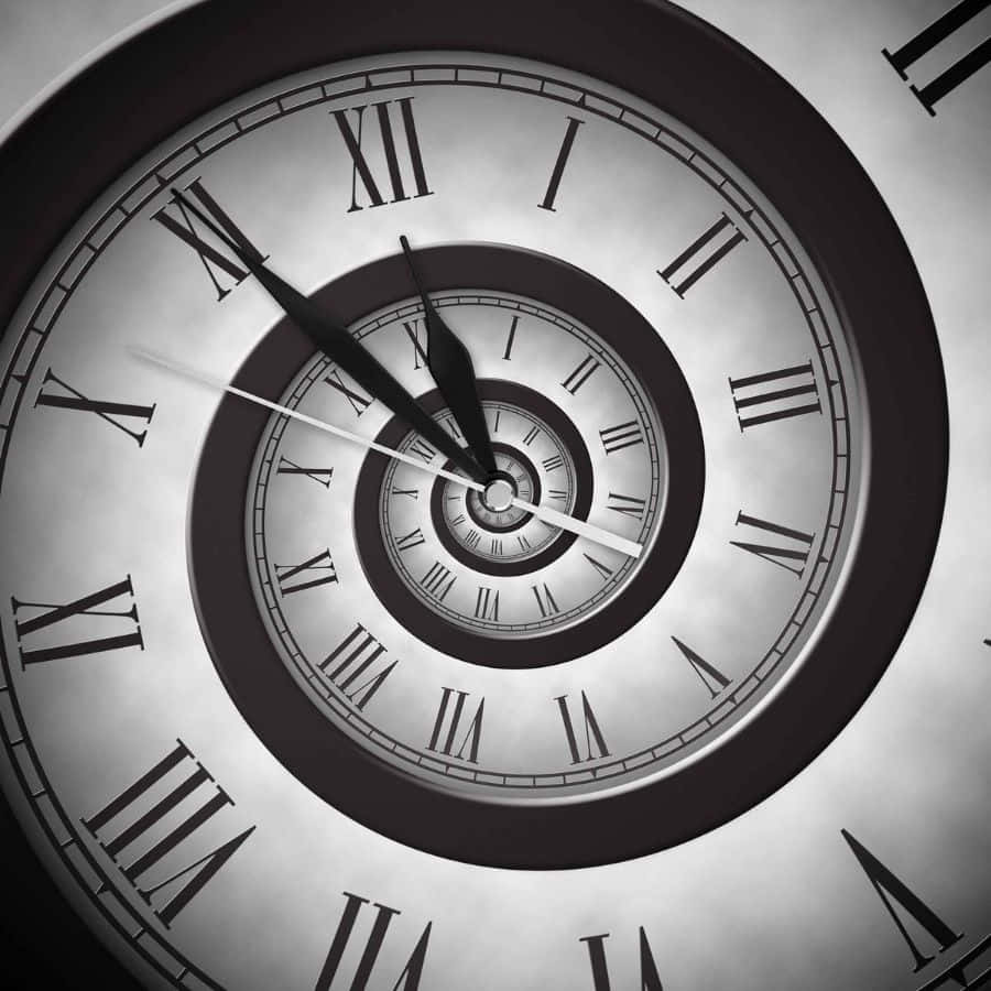 時鐘 桌布 壁紙 — 單色螺旋時鐘搭配羅馬數字，營造出無限時間的催眠錯覺。