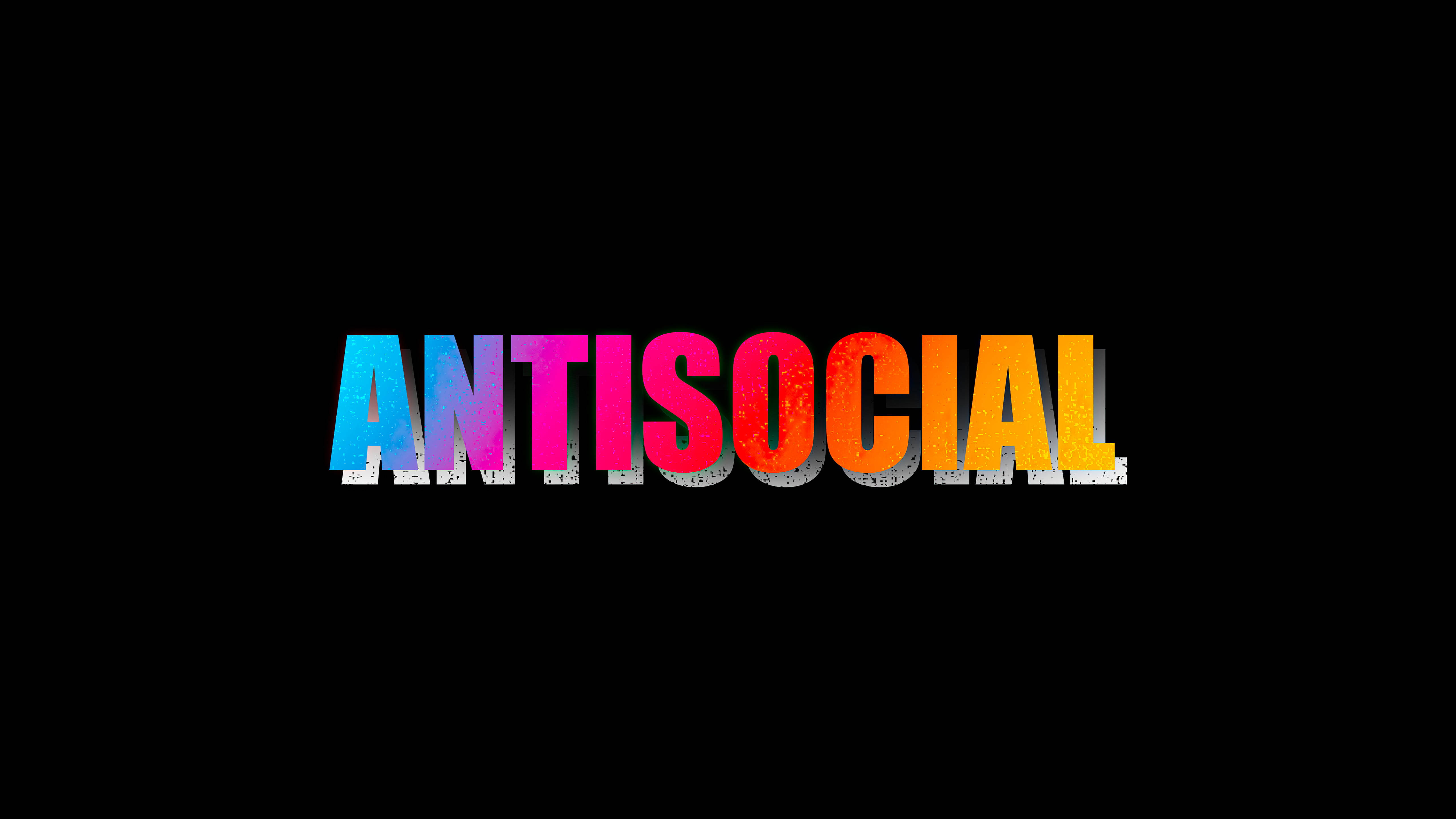 Social 桌布 壁紙 — 單詞 'ANTISOCIAL' 以粗體漸變字母從藍色到橙色，襯托在純黑背景上。
