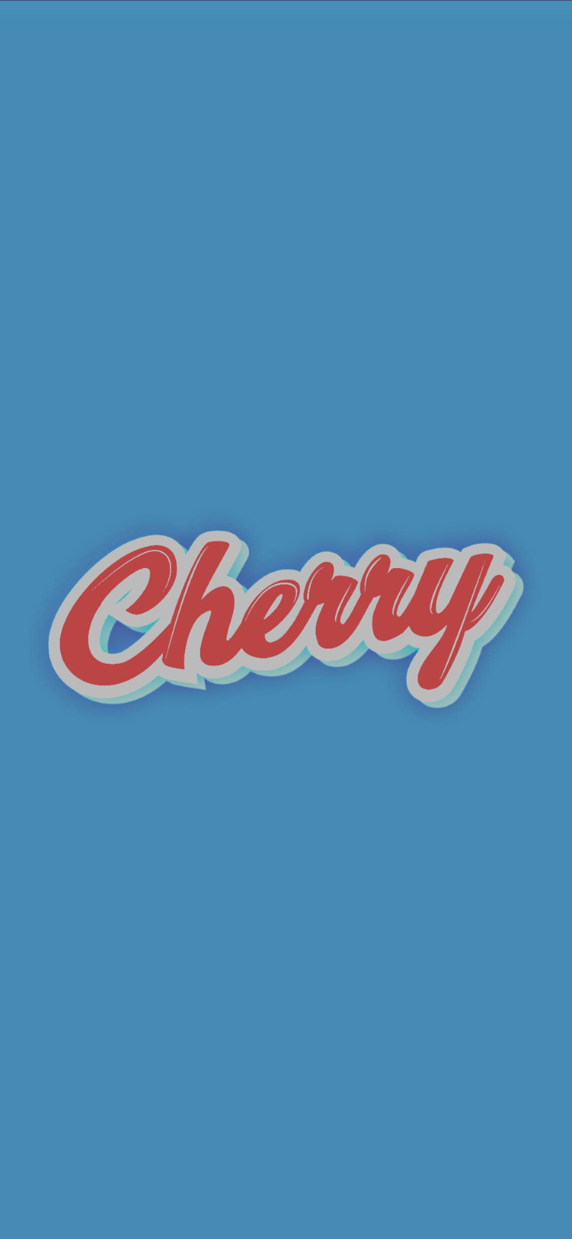簡約藍色美學 桌布 壁紙 — 單詞 Cherry 以粗體紅色草書字體呈現，帶有白色和淺藍色輪廓，居中於純藍色背景上。