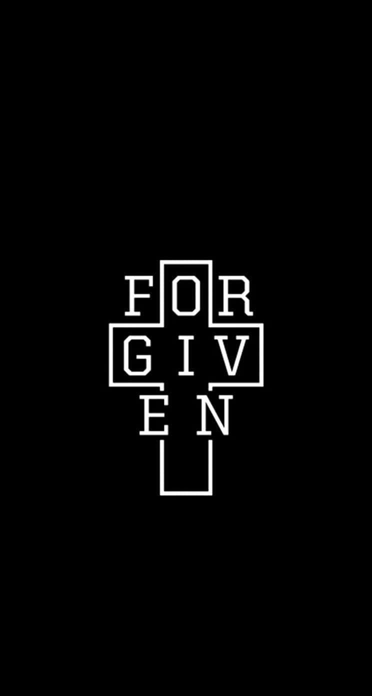 白色幾何十字架在黑色背景上拼出 FORGIVEN。 — 十字架 GIF 壁紙