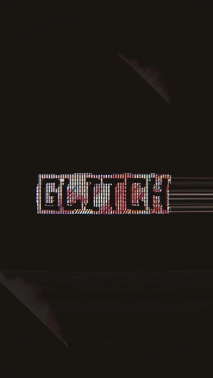 桌布 壁紙 — 單詞「GLITCH」以像素化的紅色和白色在黑色背景上脈動，帶有對角線條和數位失真。