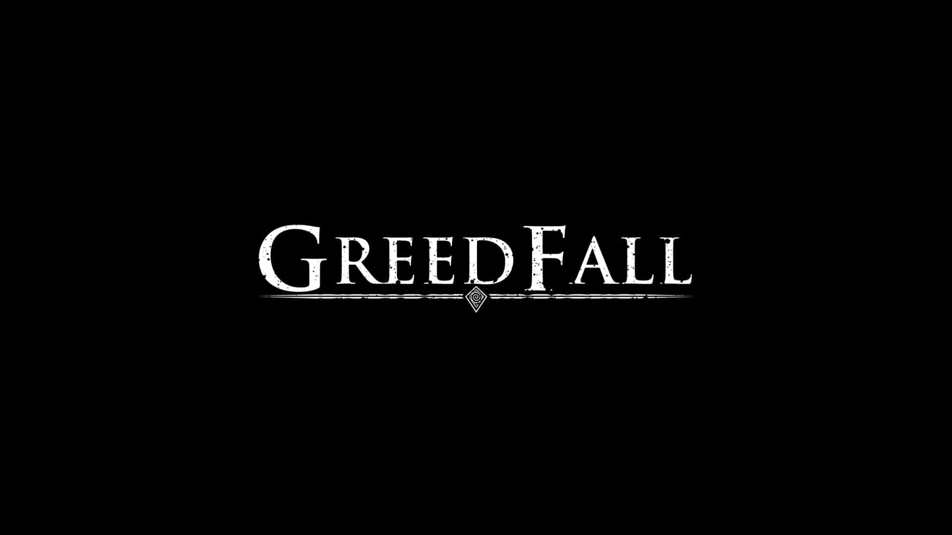 1920x1080 Greedfall 桌布 壁紙 — 單詞 GreedFall 以華麗的白色字體居中顯示在純黑色背景上。