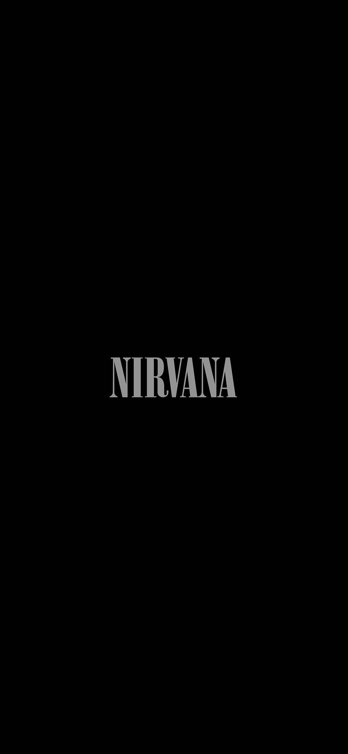 黑白 桌布 壁紙 — 單詞 NIRVANA 以粗體灰色字母居中顯示在純黑色背景上。