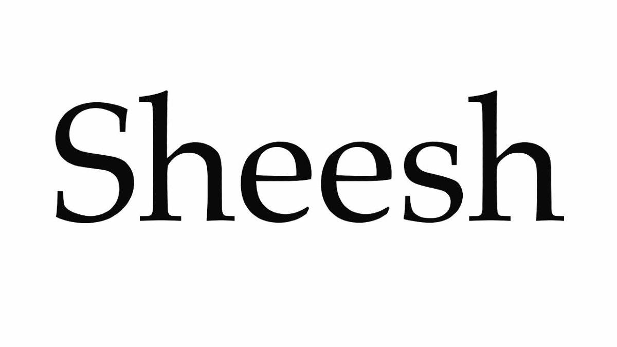 Sheesh 桌布 壁紙 — 單詞 'Sheesh' 以粗體黑色襯線字體居中顯示在純白色背景上。
