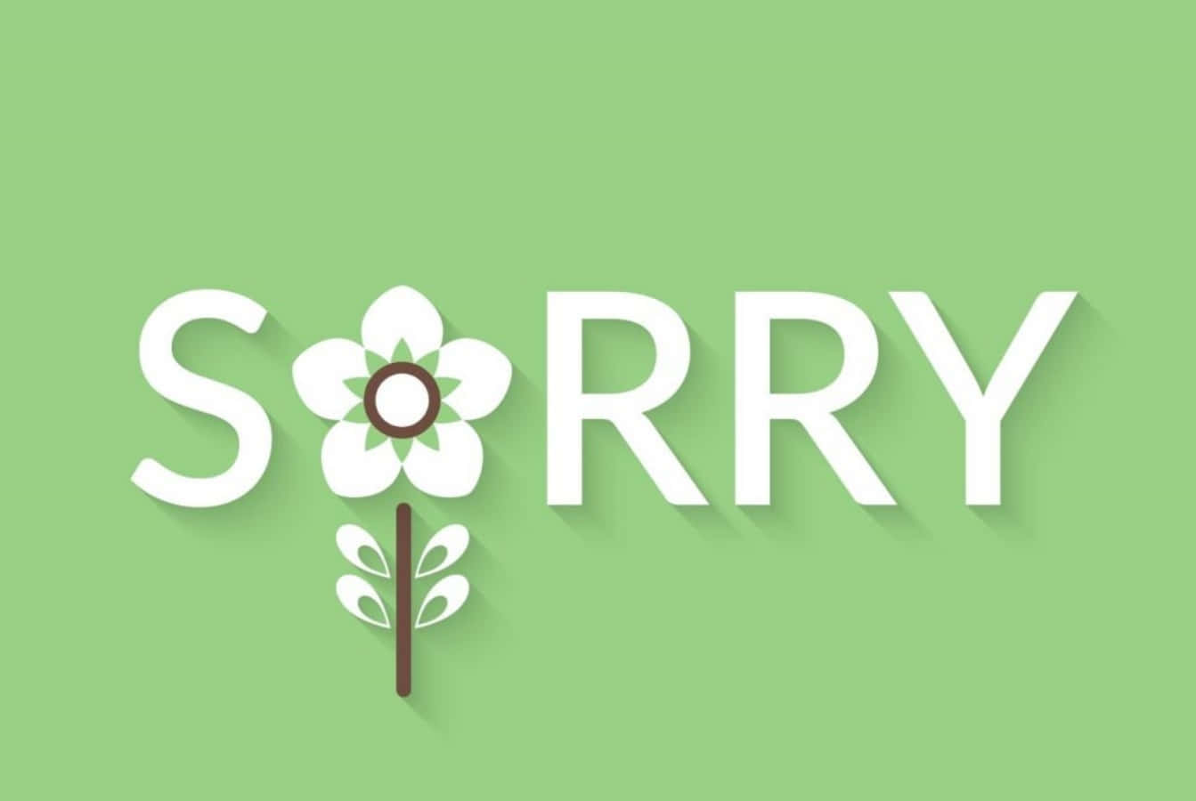 春天 桌布 壁紙 — 單詞 sorry 中的字母 o 被一朵白色花朵取代，背景為綠色。