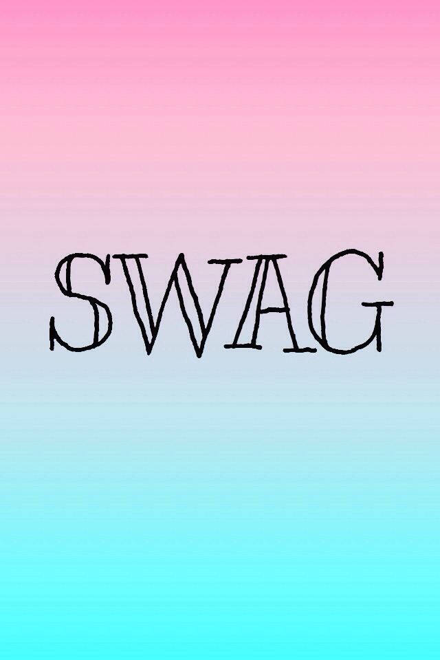 粉彩色粉紅 桌布 壁紙 — 單詞 SWAG 以粗體黑色手寫字體居中顯示在從粉紅色過渡到青色的柔和漸變背景上。