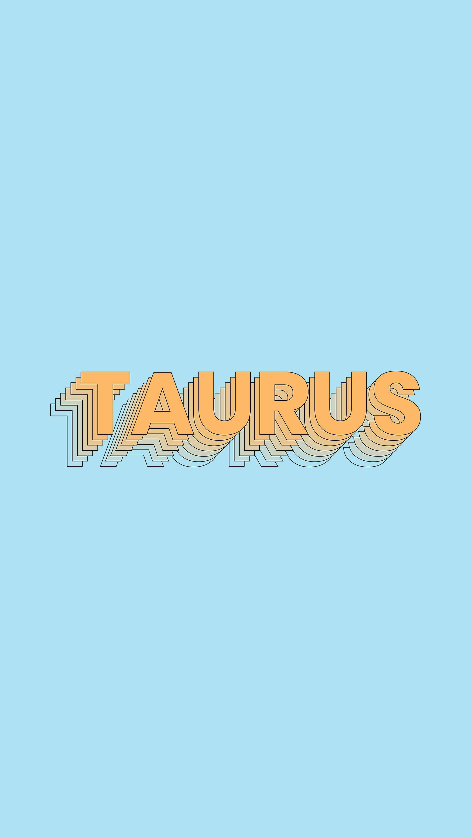 taurus 桌布 壁紙 — 單詞 Taurus 以粗體橙色 3D 風格字體呈現，帶有分層陰影，背景為柔和藍色。