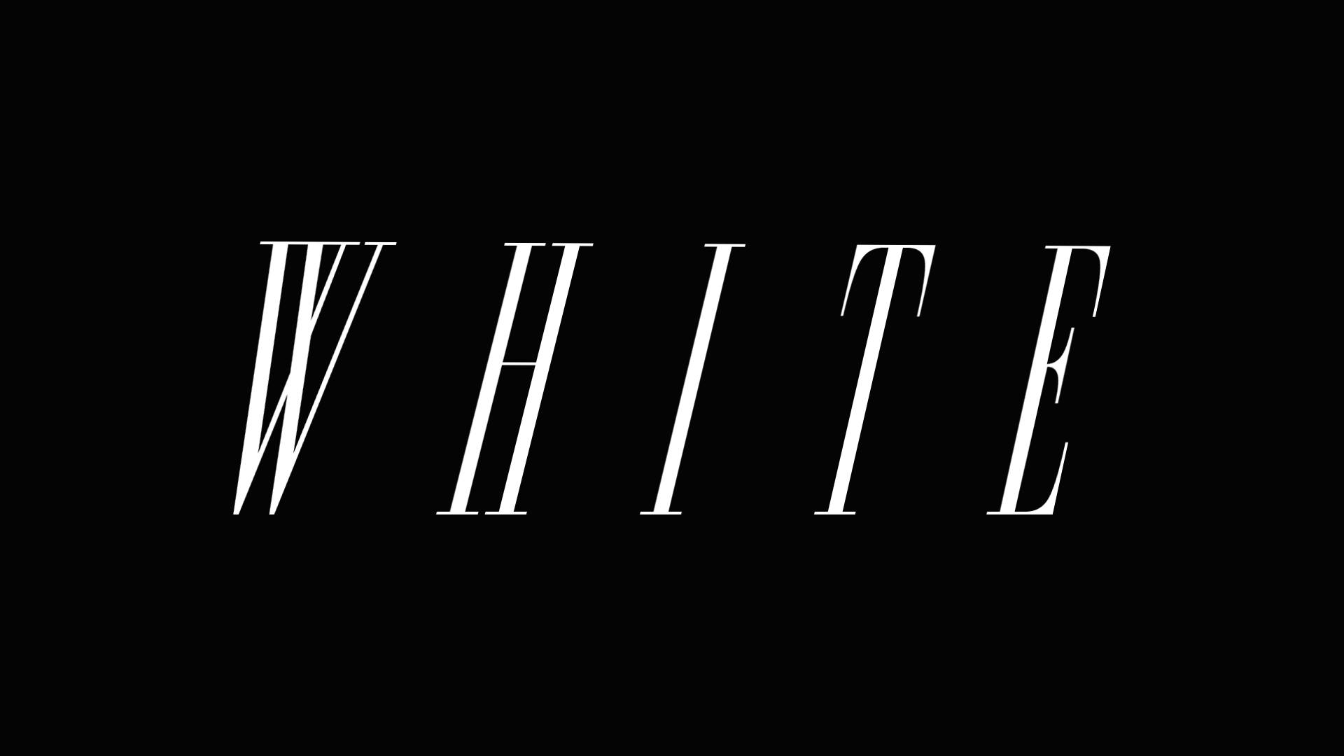 off white 桌布 壁紙 — 單詞 white 以粗體白色襯線字體居中顯示在純黑色背景上。