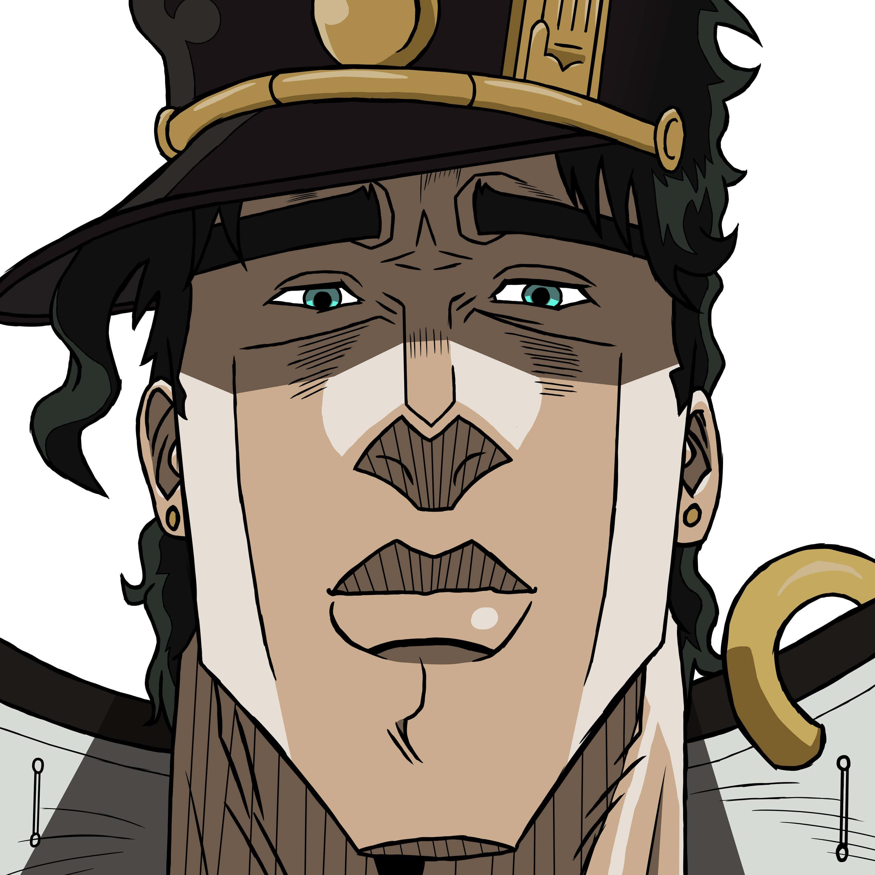 Jotaro 桌布 壁紙 — 嚴肅動漫角色的特寫，藍色眼睛，戴著精緻帽子和面部標記。