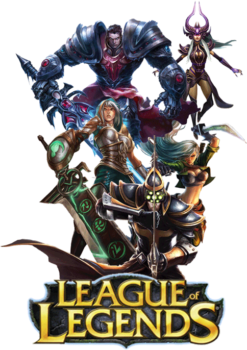 Game Art 桌布 壁紙 — 四位來自《英雄聯盟》的奇幻英雄以動態姿勢站立，手持發光武器，身穿華麗盔甲，背景為黑色。