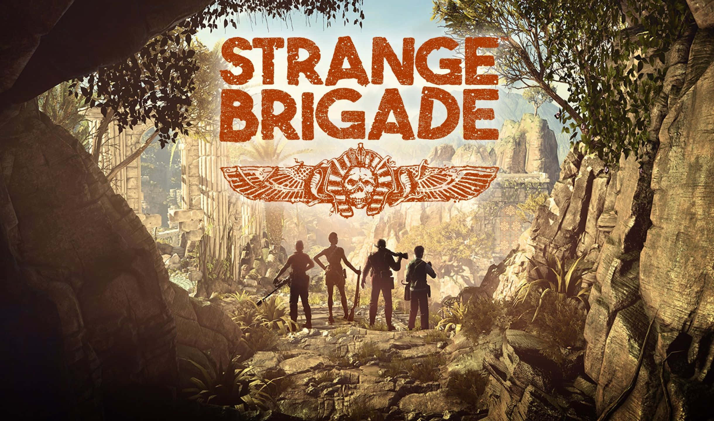 2440x1440 Strange Brigade 桌布 壁紙 — 四位冒險者站在叢林懸崖邊緣，俯瞰沐浴在金色陽光下的古老遺跡。