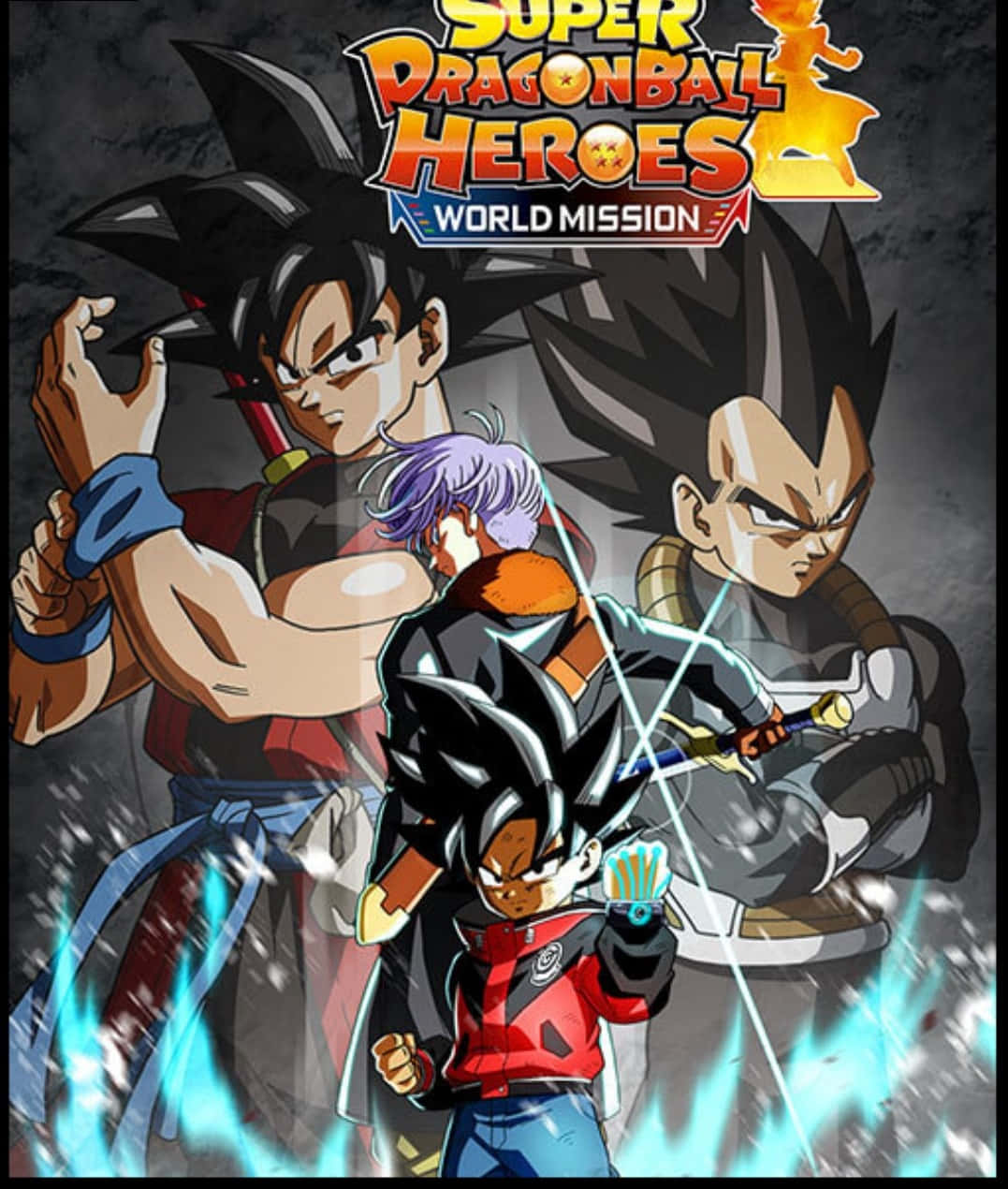 Dbz Video Games 桌布 壁紙 — 四位動漫戰士以動態戰鬥姿態，在黑暗粗糙的背景中散發出藍色發光能量效果。