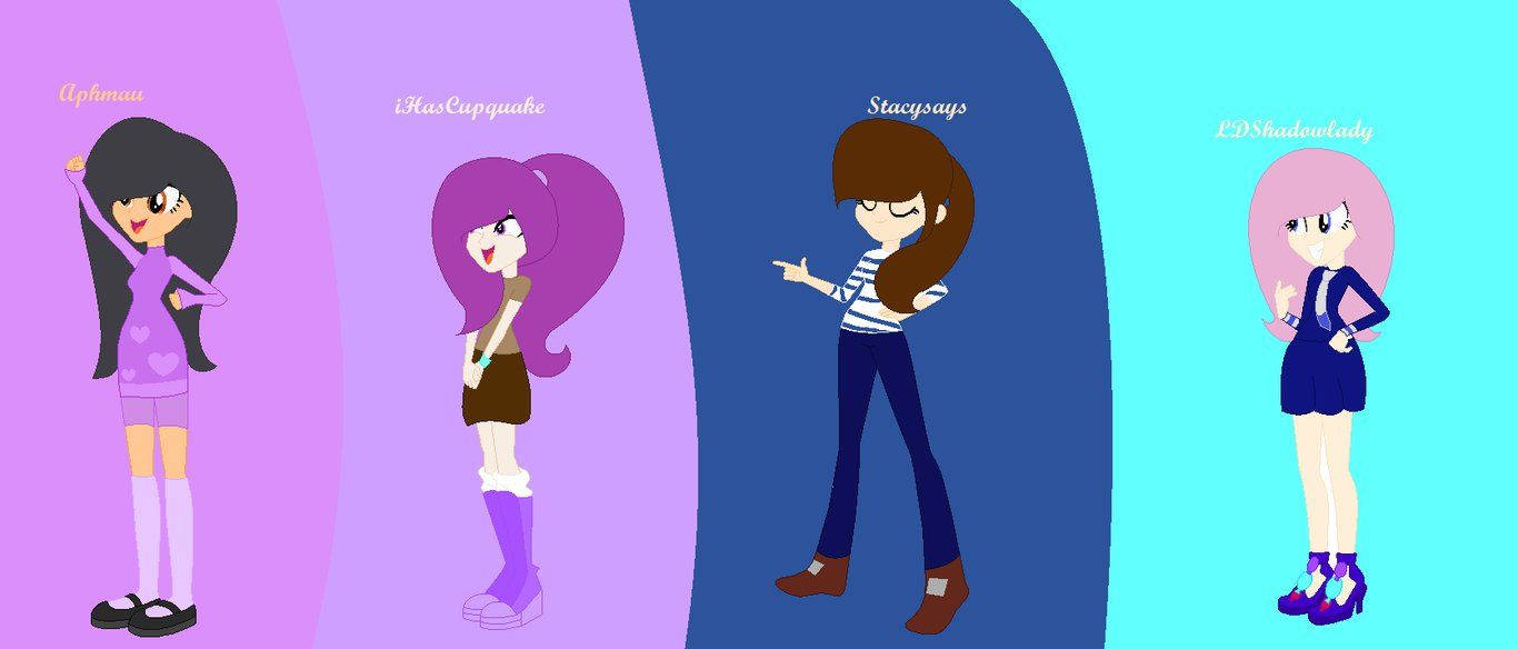 Aphmau 桌布 壁紙 — 四位動漫風格女孩，擁有不同的髮色和服裝，在鮮豔的漸變背景前擺姿勢。