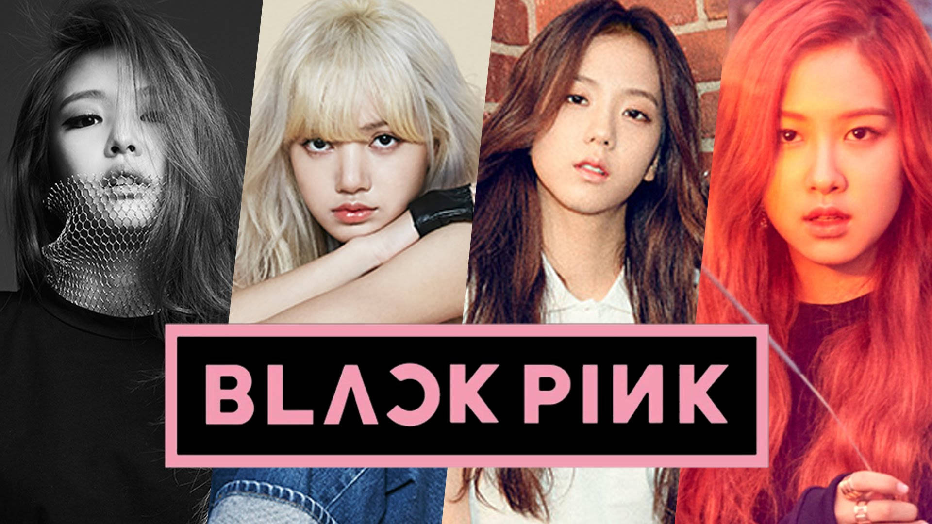 BLACKPINK 桌布 壁紙 — 四位時尚的K-pop偶像以大膽的表情和鮮豔的髮色在各種背景前擺姿勢。