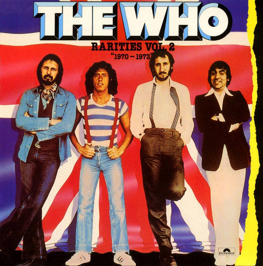 Rock 桌布 壁紙 — 四位身穿1970年代時尚的男士，在音樂專輯封面上自信地站在風格化的英國國旗背景前。