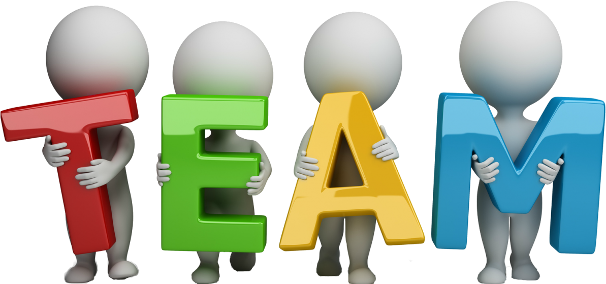 Leadership 桌布 壁紙 — 四個3D渲染的人物在黑色背景上舉起色彩繽紛的大字母，拼出TEAM。