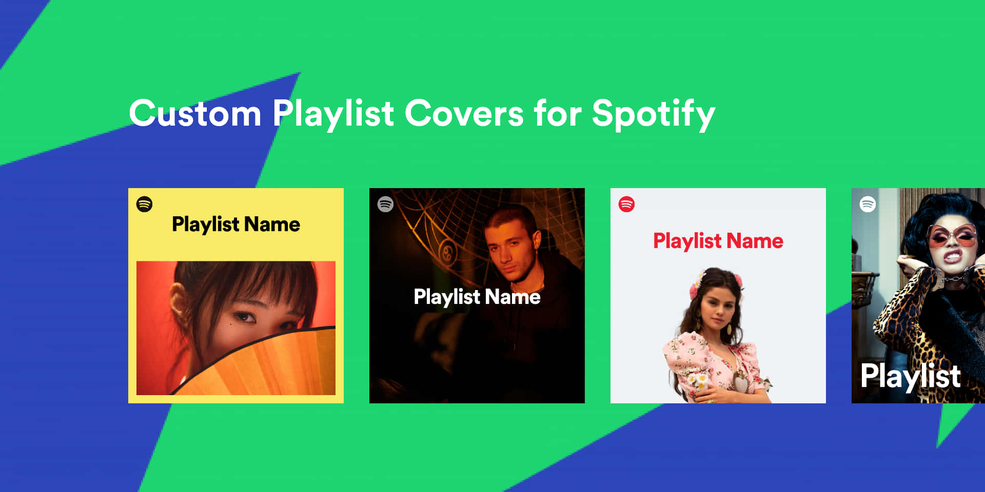 Screenshot 桌布 壁紙 — 四個Spotify播放清單封面，以色彩繽紛的幾何背景襯托不同人物。