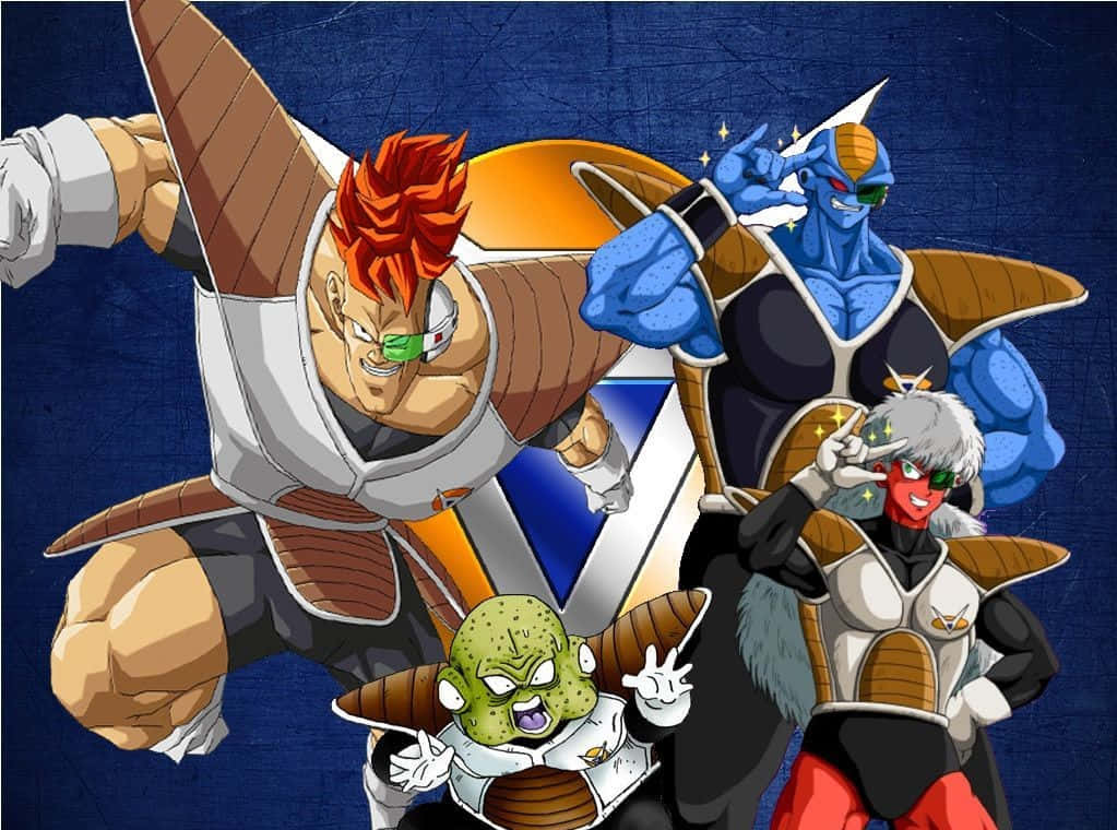 Ginyu Force 桌布 壁紙 — 四個七龍珠Z角色以動感姿勢呈現在帶有紋理的深藍色背景上。