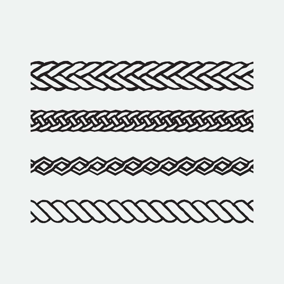 rope 桌布 壁紙 — 四個不同的黑白裝飾邊框，在淺灰色背景上帶有編織繩結圖案。