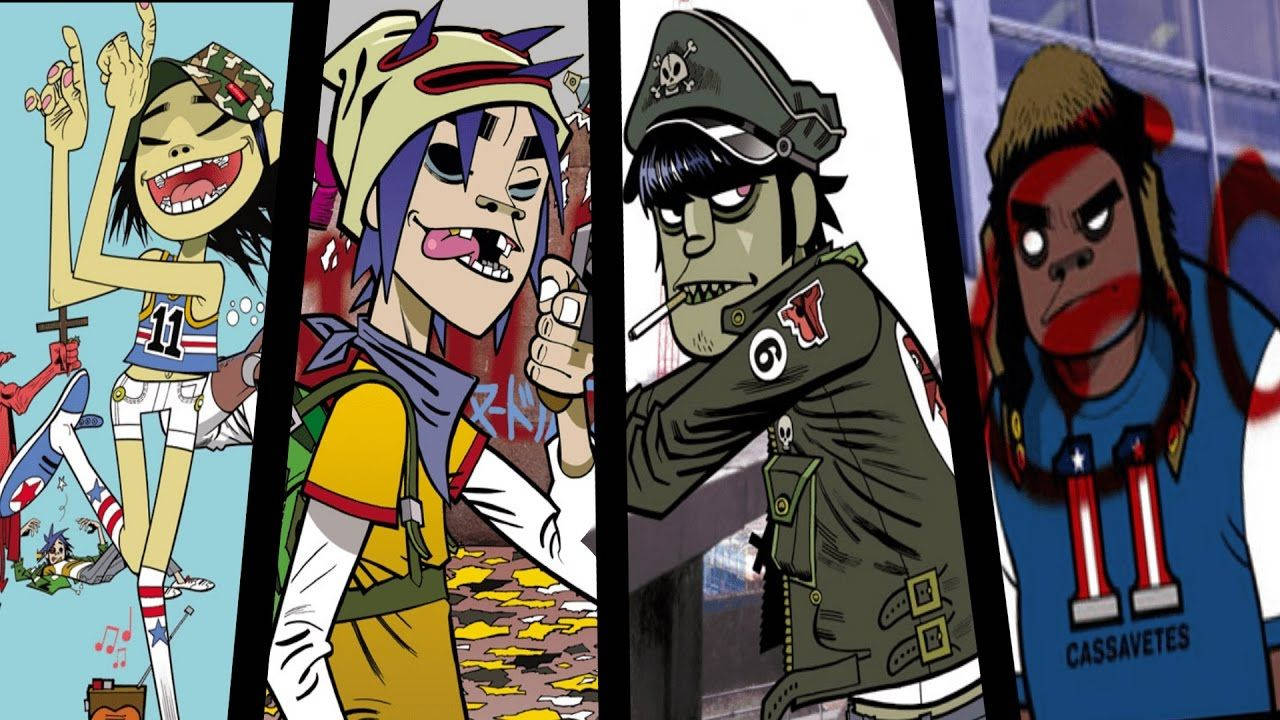 街頭霸王 桌布 壁紙 — 四個不同風格的動畫Gorillaz樂隊成員以富有表現力的面孔和獨特服裝擺姿勢。