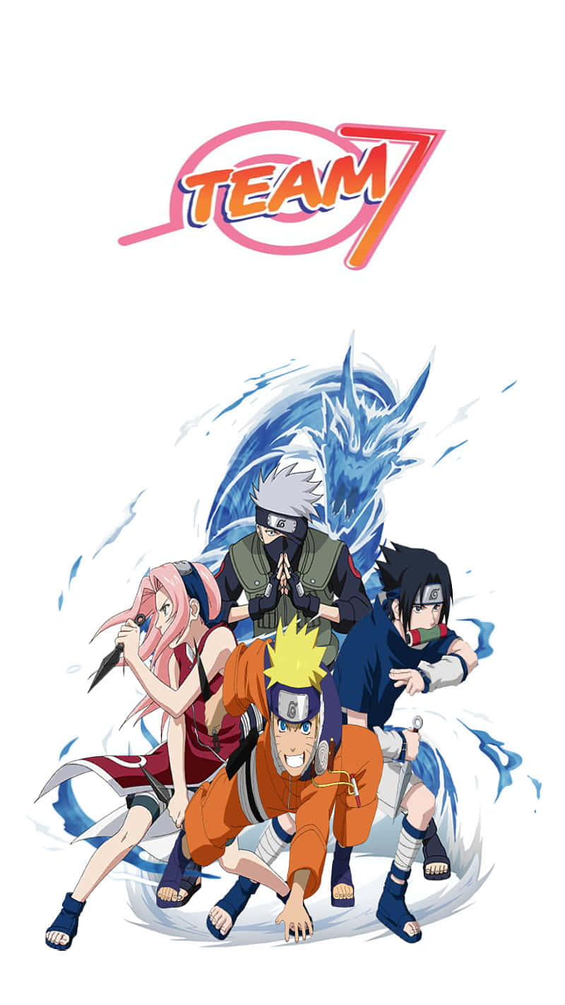 桌布 壁紙 — 四個動漫角色在「TEAM 7」標誌下以動態姿勢展示藍色能量效果。